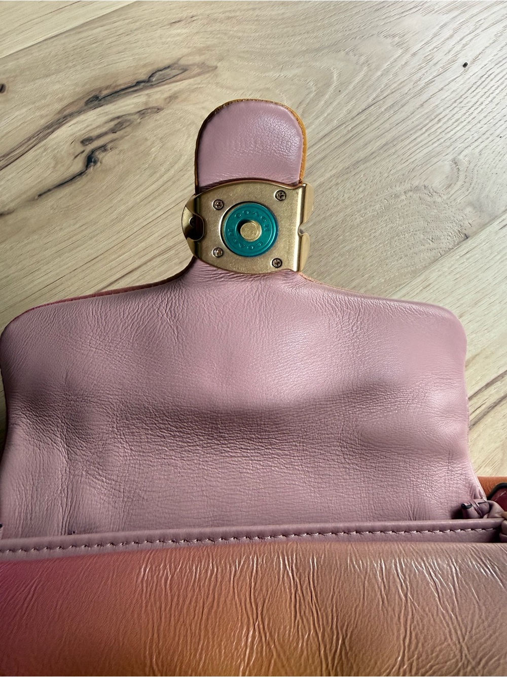 Coach Pink & Peach Gradient Leather hand Bag - Picture 5 of 6